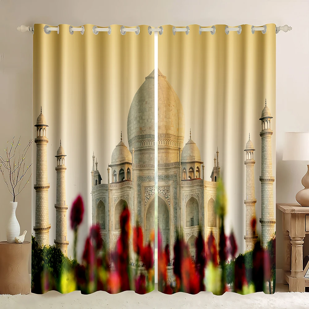 Blackout Curtains Taj Mahal India Landscape Building,Pyramid Pharaoh Mask Mayan Temple Print Window Curtains for Living Room