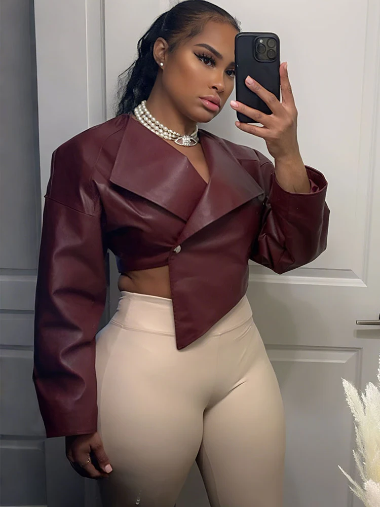 

Women's Fashion Faux PU Leather Jacket Coat 2025 Fashion Autumn Winter Buttons Irregular Short Overcoat Streetwear Coats