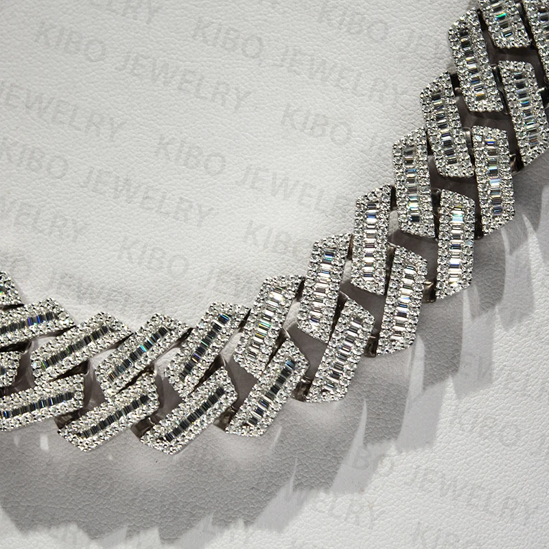 Hip Hop Men Luxury Jewelry Moissanite Chain Cuban 20mm Width Baguette 3rows Moissanite Miami Full Iced Out Necklace