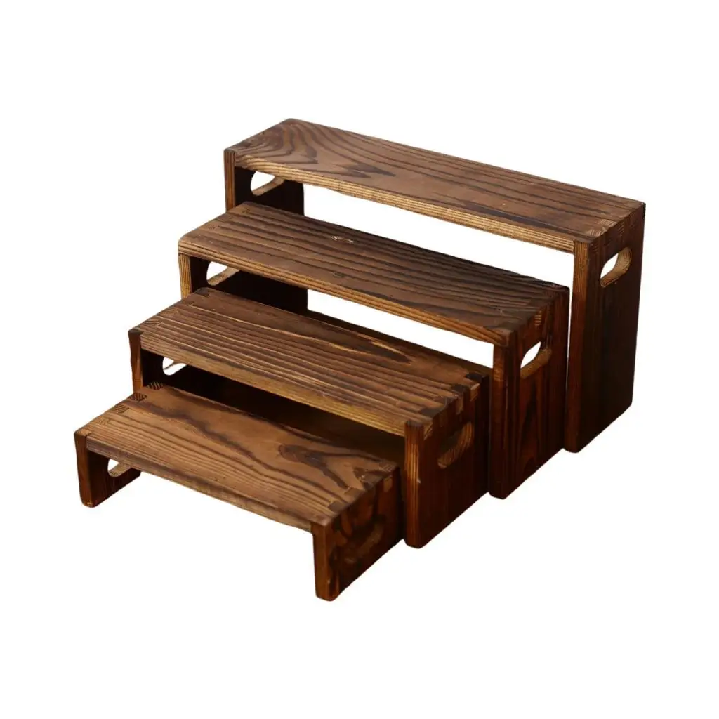 4x خشبية المتدرج الناهض عرض المدرجات ، رف توابل عرض تركيبات المنظم مجوهرات الرف لخزائن الأحذية التجزئة الرجال النساء #4