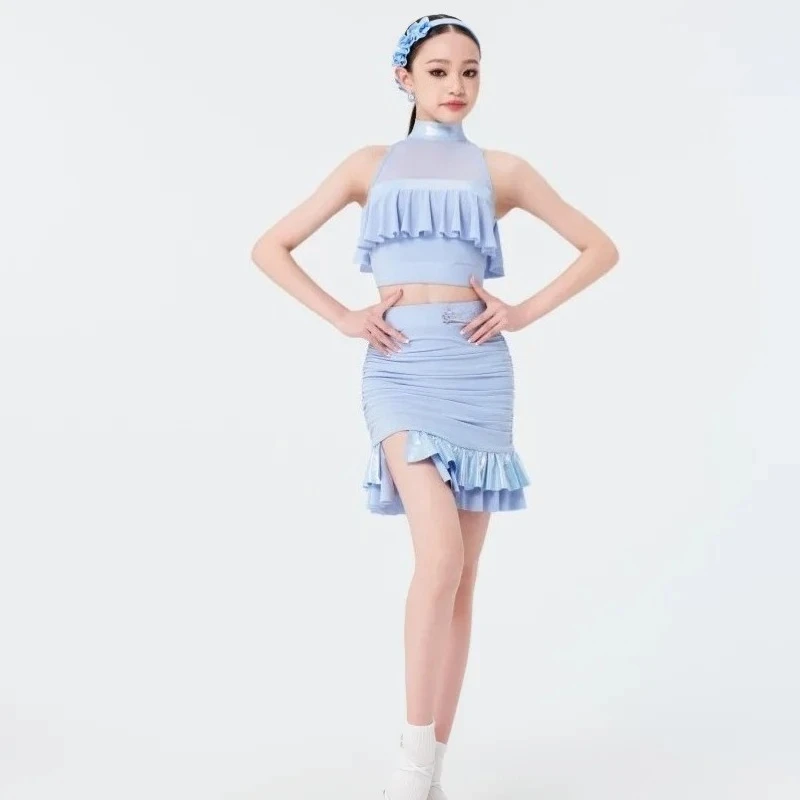 UK Latin Dance Wear New Spring Summer Kids Girls: Starry Ocean Galaxy Dance Set, Sea Night Performance Costume ballroom dance