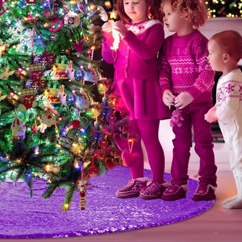 Glitter Sequins Christmas Tree Skirts Large Size Round Christmas Tree Mat Polyester 60/90/120cm Xmas Tree Foot Cover