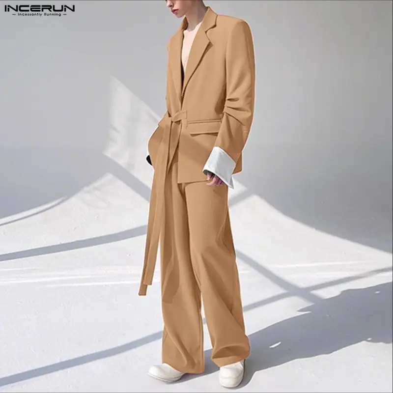 

INCERUN мужские комплекты в стиле пэчворк, пиджак с длинными рукавами и брюки с лацканами, комплекты из двух предметов, уличная одежда, свободные модные мужские повседневные костюмы 2025 года