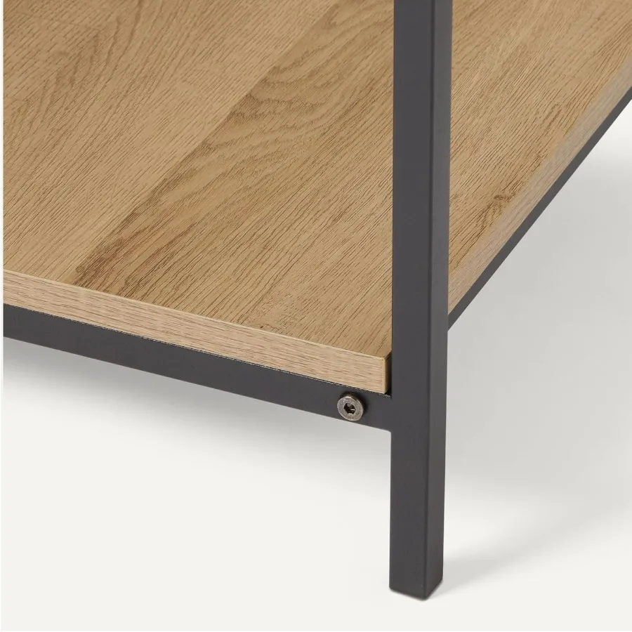 طاولة جانبية مع رف Bm لطاولة جانبية لغرفة المعيشة بإطار فولاذي من خشب البلوط الخشبي