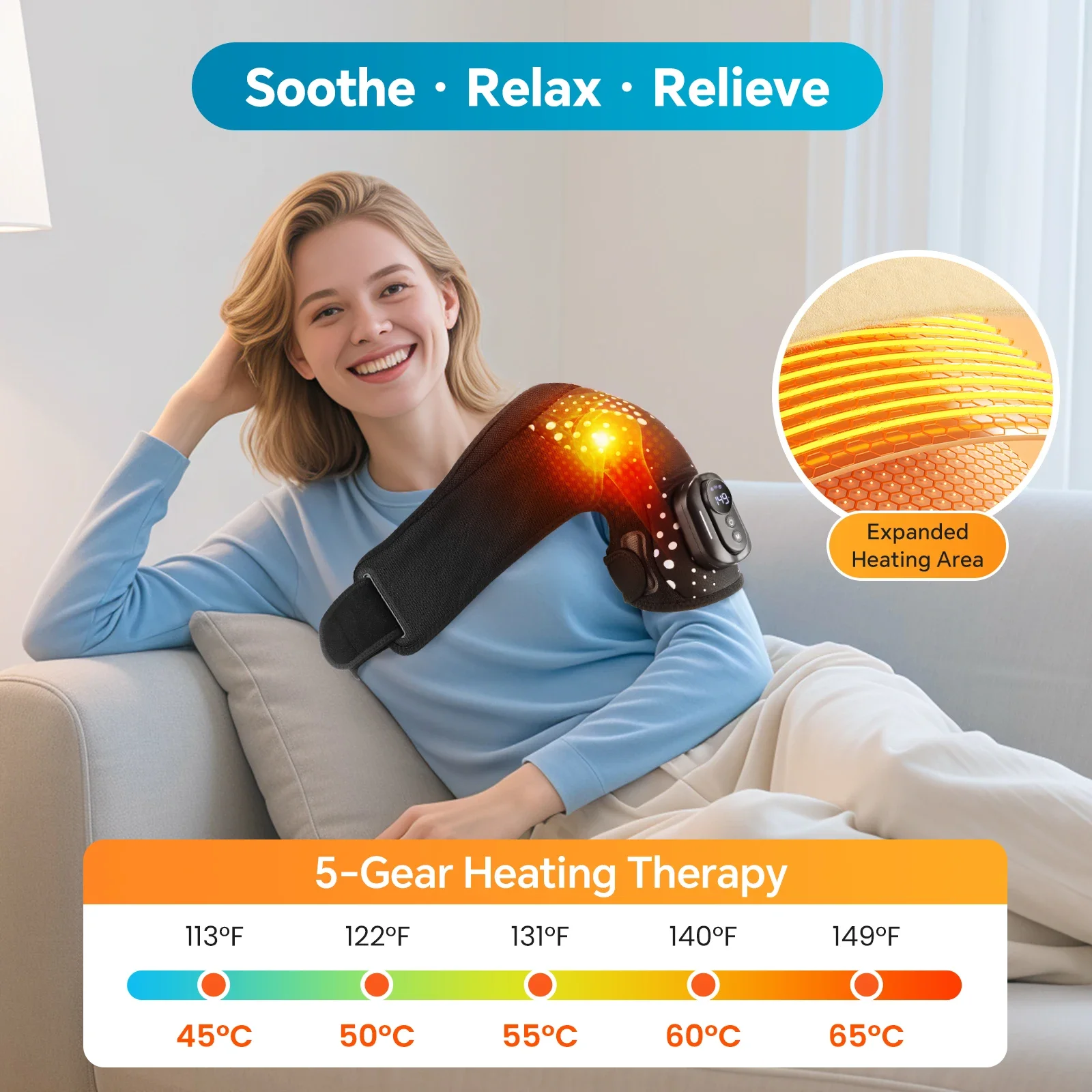 Heating Vibration Shoulder Wrap Pad with Remote Control Massager 2 Extend Straps, Fits Both Shoulders for Relief & Relaxation