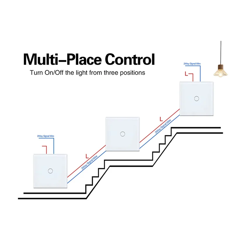

【Hot-Selling!】EU 1Gang 2Way Dual Touch Switch Tempered Glass Panel Stair Switch Bedroom Sensor Switches No Need WI-FI