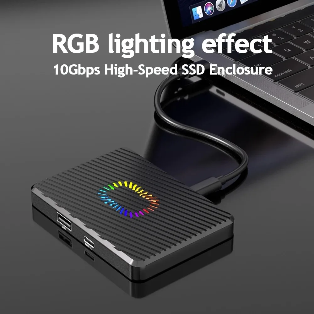 Dual Bays M2 NVME SATA SSD Enclouse RGB 10Gbps PCIe NVME محطة إرساء USB3.2 الحالة الصلبة M.2 صندوق القرص الصلب محول للكمبيوتر الشخصي