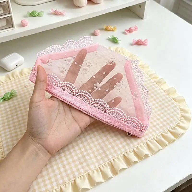 Niedliche Kosmetiktasche in Unterwäscheform, Spitzen-Netzstoff, transparenter Make-up-Aufbewahrungsbeutel, Stiftetui für den Alltag/Reisen – Detail 12