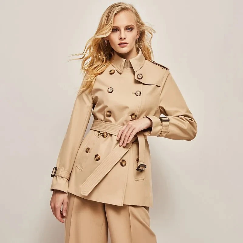 2024 New Autumn Winter Khaki Minimalist Women's Trench Coat Sashes Windbreaker Loose  Sleeve Double Breasted Trench Women