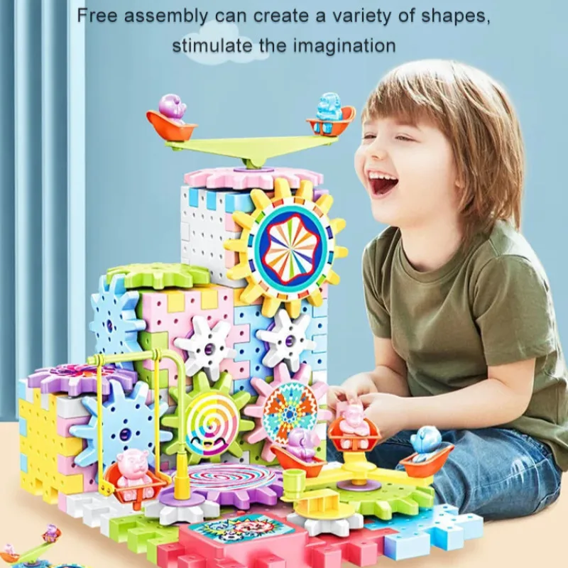 Variety of electric building blocks, gear rotation and insertion building blocks set