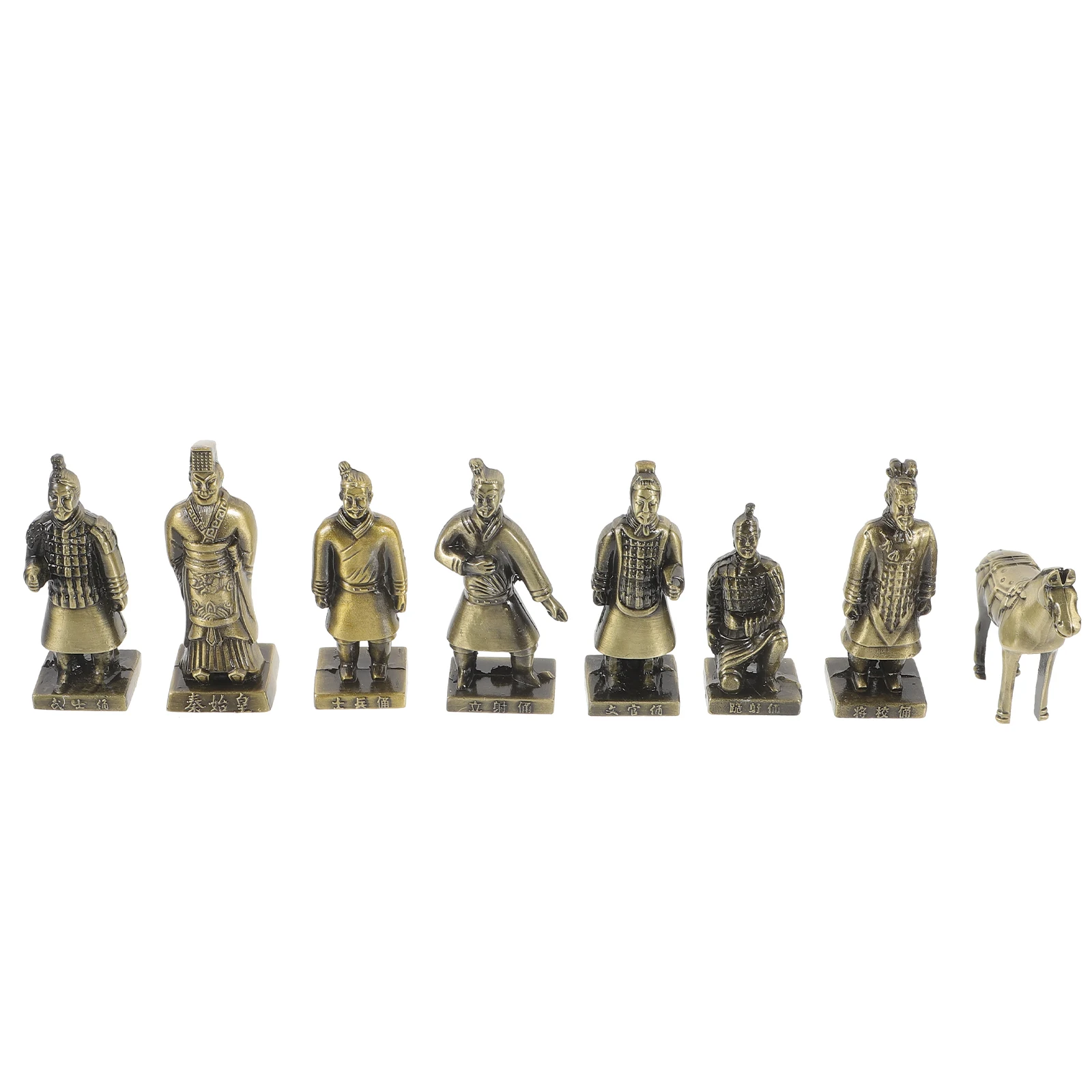 

8Pcs Terracotta Warriors Decorations Alloy Vintage Metal Craft Emperor Statues Retro Small Office Shelf Decor Retro Statue