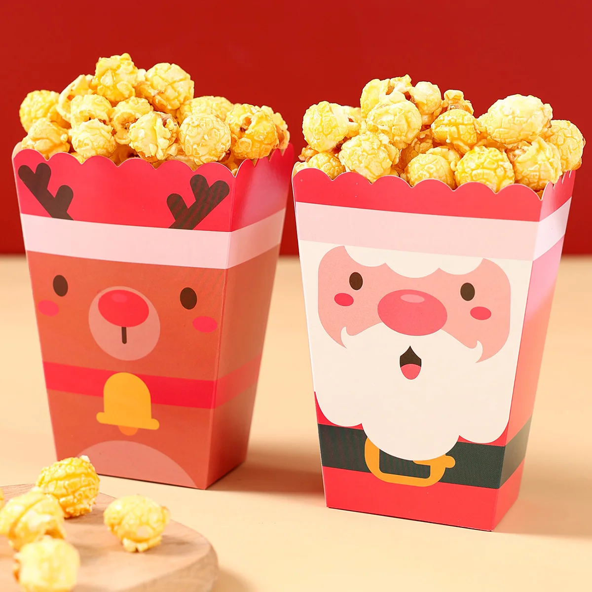 Christmas Cartoon Popcorn Box Christmas Decoration for Home 2024 Santa Claus Paper Popcorn Box Navidad Natal Happy New Year 2025