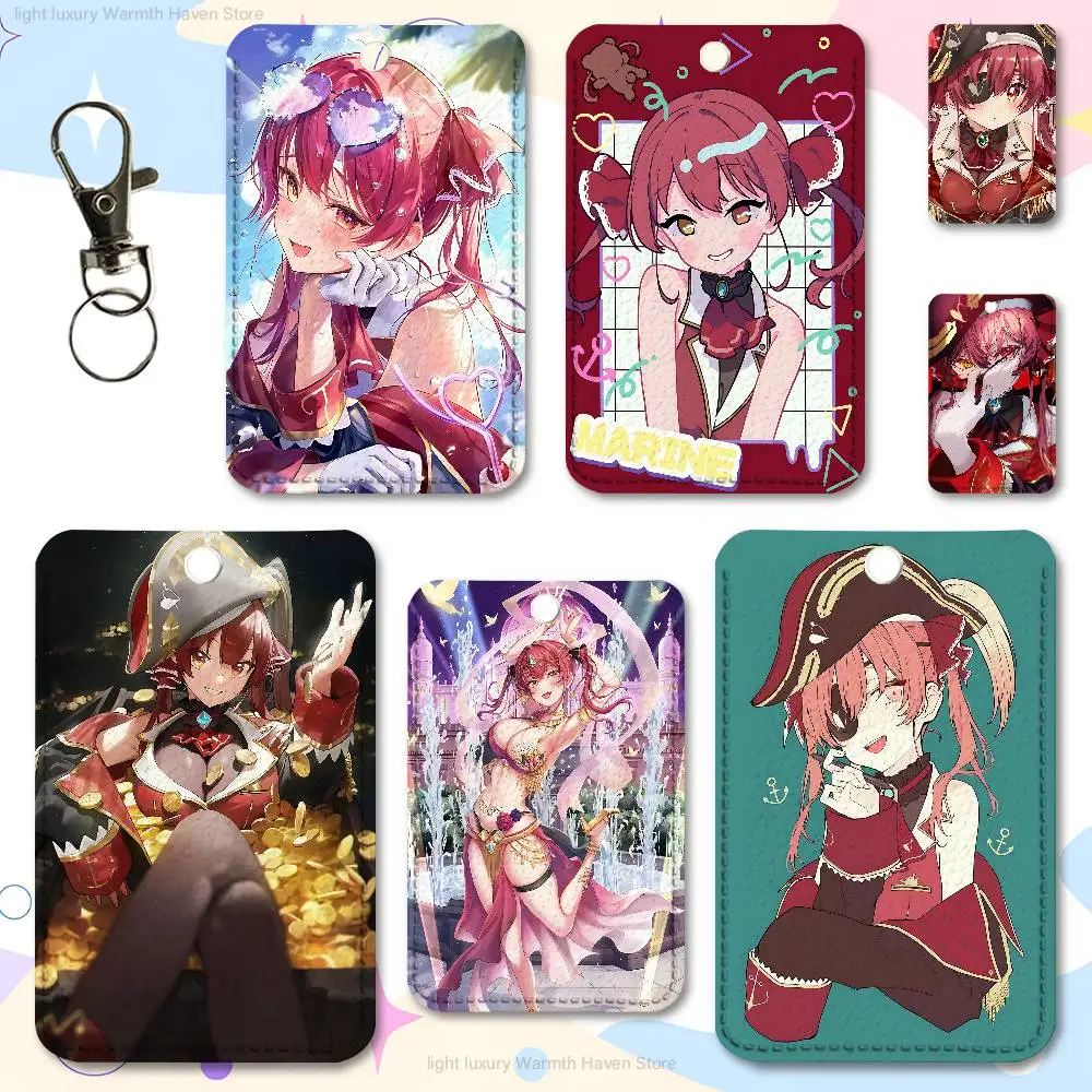 

Cute H-Houshou M-Marine Key Tag Ring Leather Card Holder Key Ring Rectangle Access Card Holder