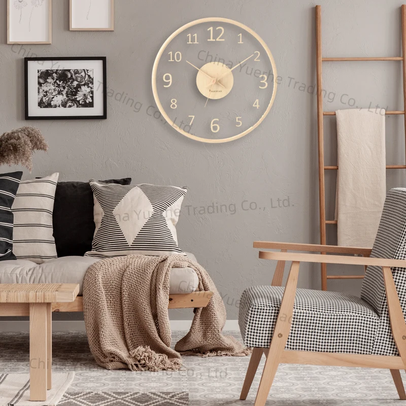 

Clock Solid wood glass wall clock Living room Home fashion Simple clock Wall hanging Light luxury