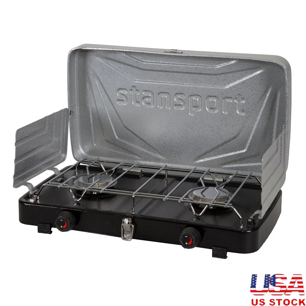 

Портативная пропановая плита с 2 конфорками и горелками из нержавеющей стали емкостью 10000 БТЕ, ветровые стекла, сверхмощная решетка, легко чистится, приготовление пищи на открытом воздухе