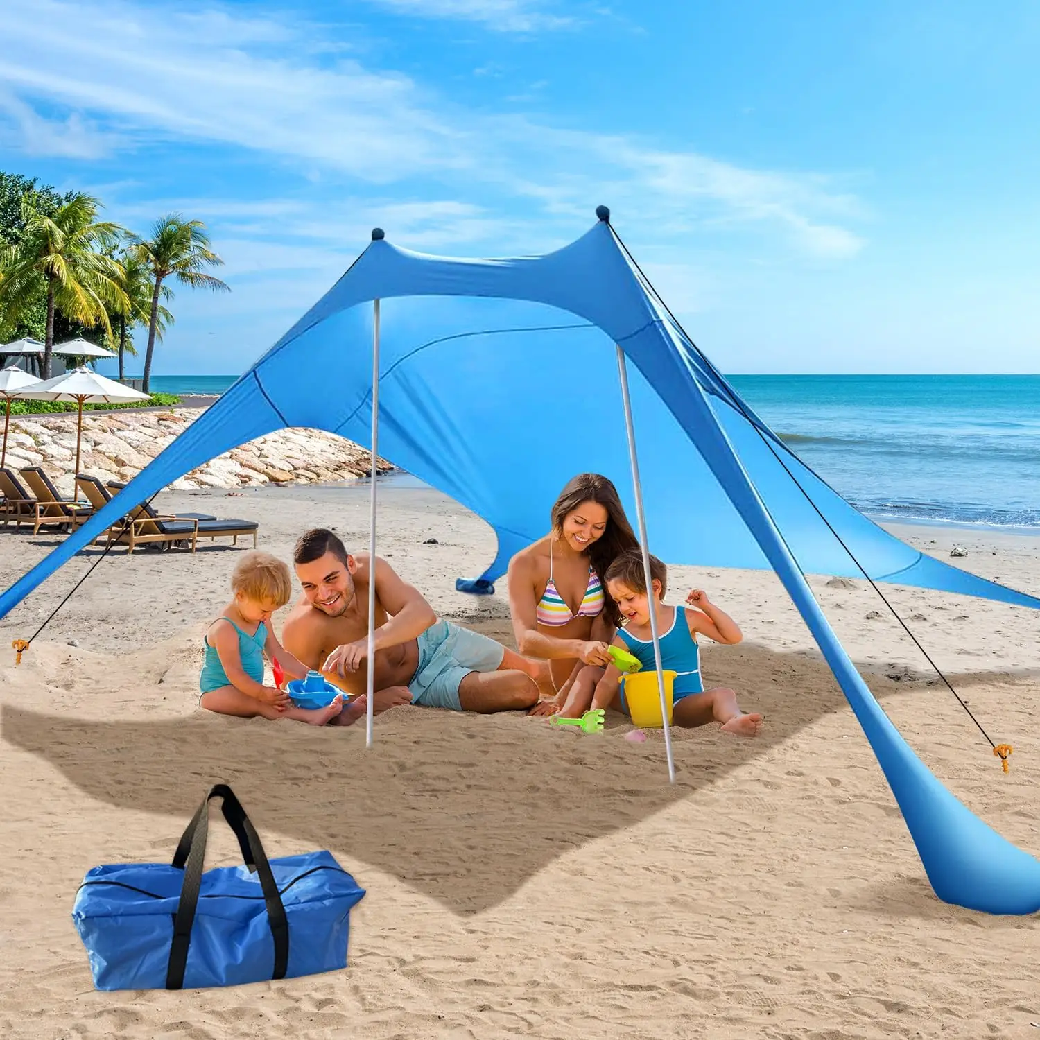 

Beach Tent Shade Canopy with UPF50+ Protection Sun Shelter Umbrella Portable Camping Tents with