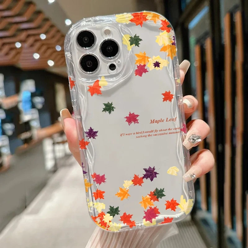 

Colorful Maple Leaves Pattern Wavy Curved Phone Case For Xiaomi Redmi Note 14 13 12 11 Pro Plus 5G 12S 11S 10S 14C 13C 12C Cover