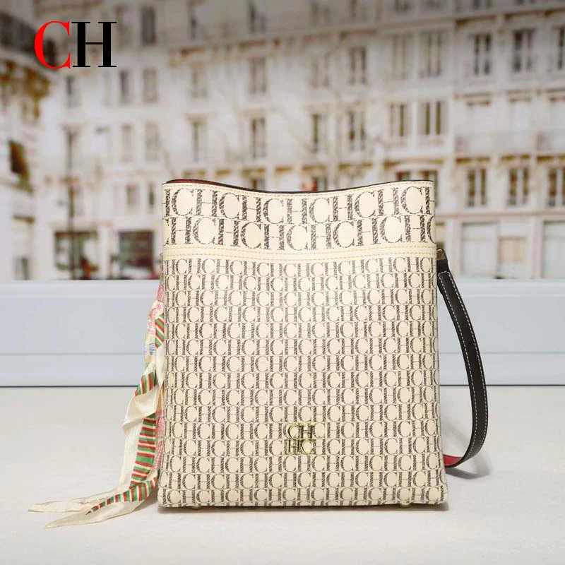CH Women Vintage Crossbody Bag With Decor Silk Scarf Large Capacity Shoulder Bag Luxury Designer Daily Shopping Messenger Purse - view 3