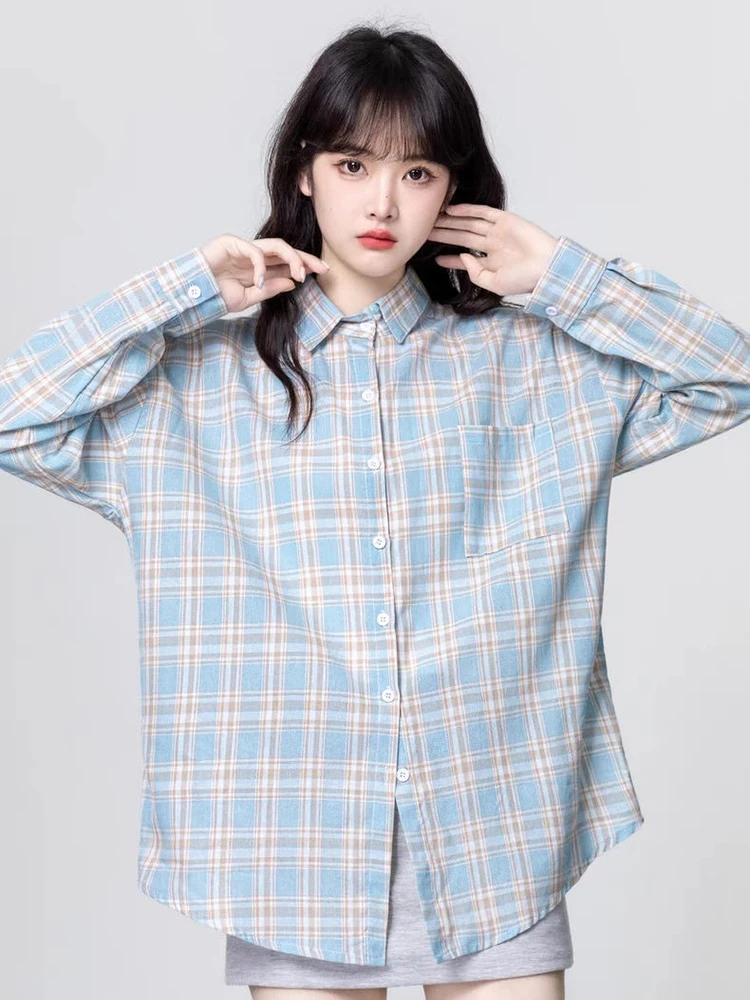 Camicia a maniche lunghe a righe giapponesi Donna Camicetta monopetto casual vintage Autunno Nuovo top in cotone 100% a prova di sole allentato da donna