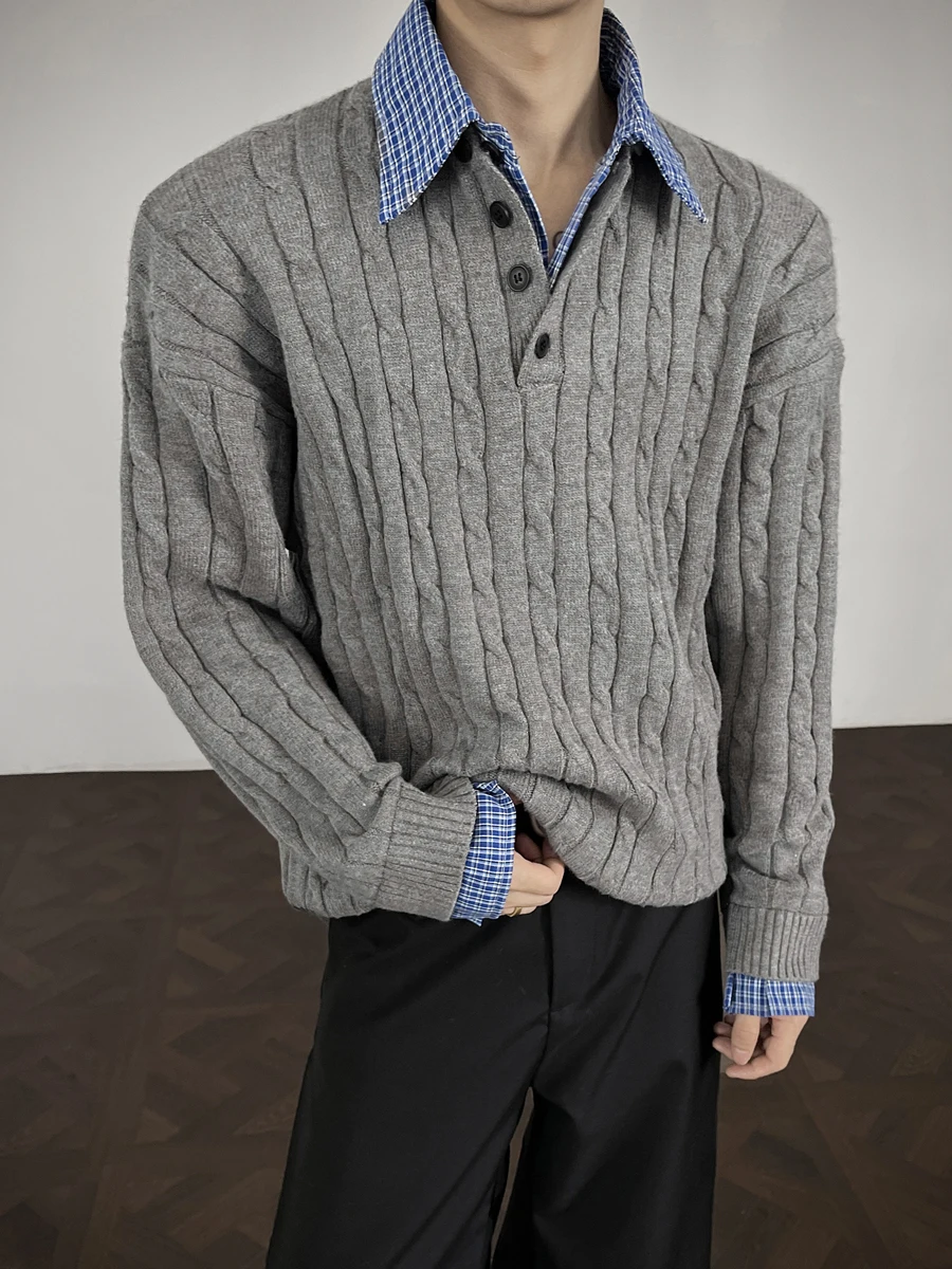 

Мужской вязаный свитер с воротником-стойкой, зимний, модный, в американском ретро-стиле, приталенный, для многослойных образов, с длинным рукавом, из мягкого полиэстера.