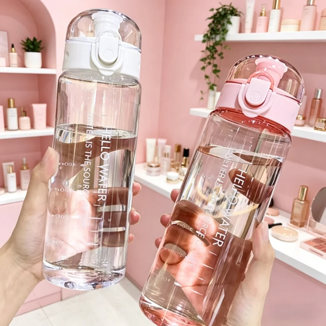 Botella de Agua Transparente de Estilo Minimalista y Moderno, Elegante y a la Moda. Ligero con cordón portátil, duradero, a prueba de fugas, para uso diario