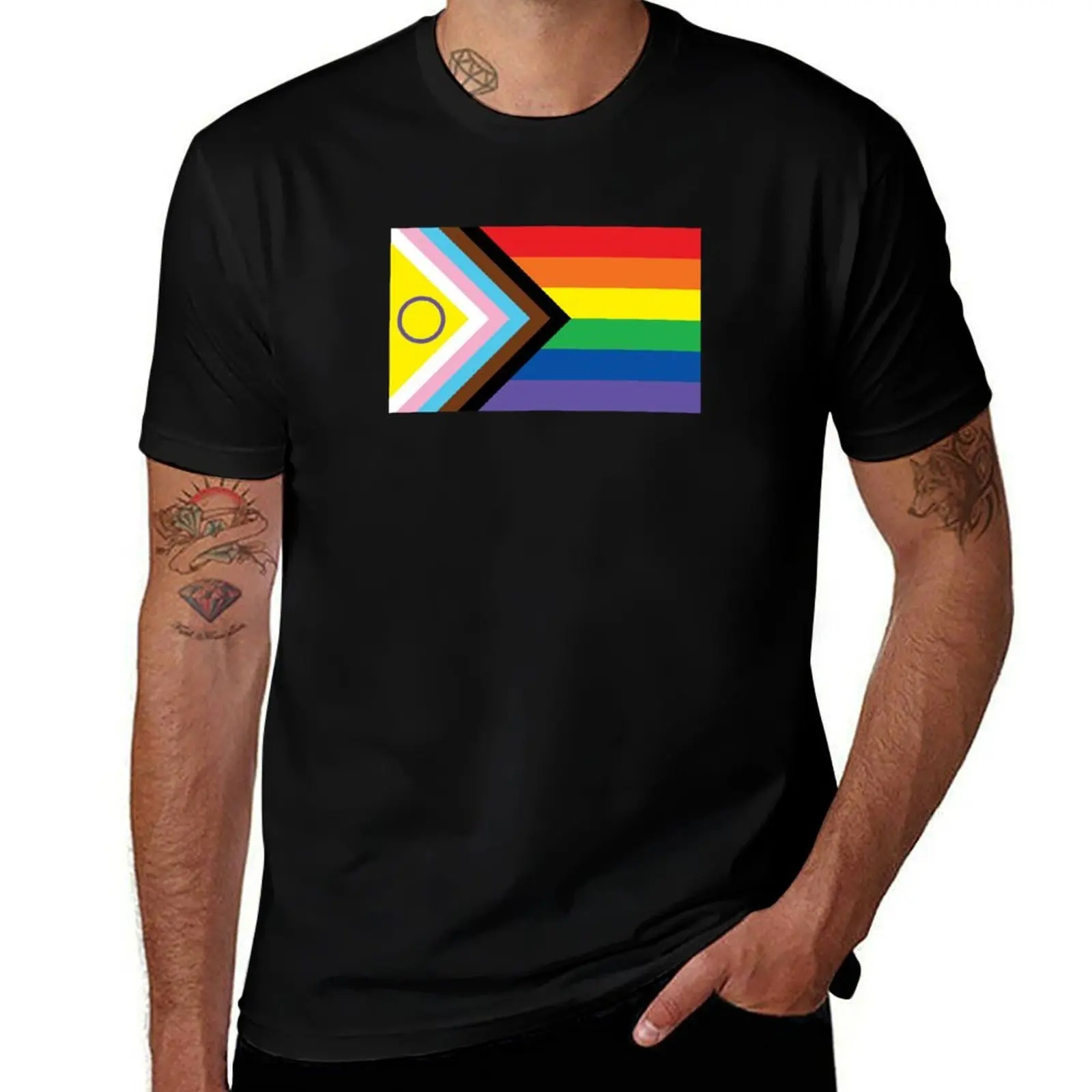 New 2021 Intersex-Inclusive Progress Pride Flag T-Shirt Big and Tall Basic Tee Shirt T-Shirt