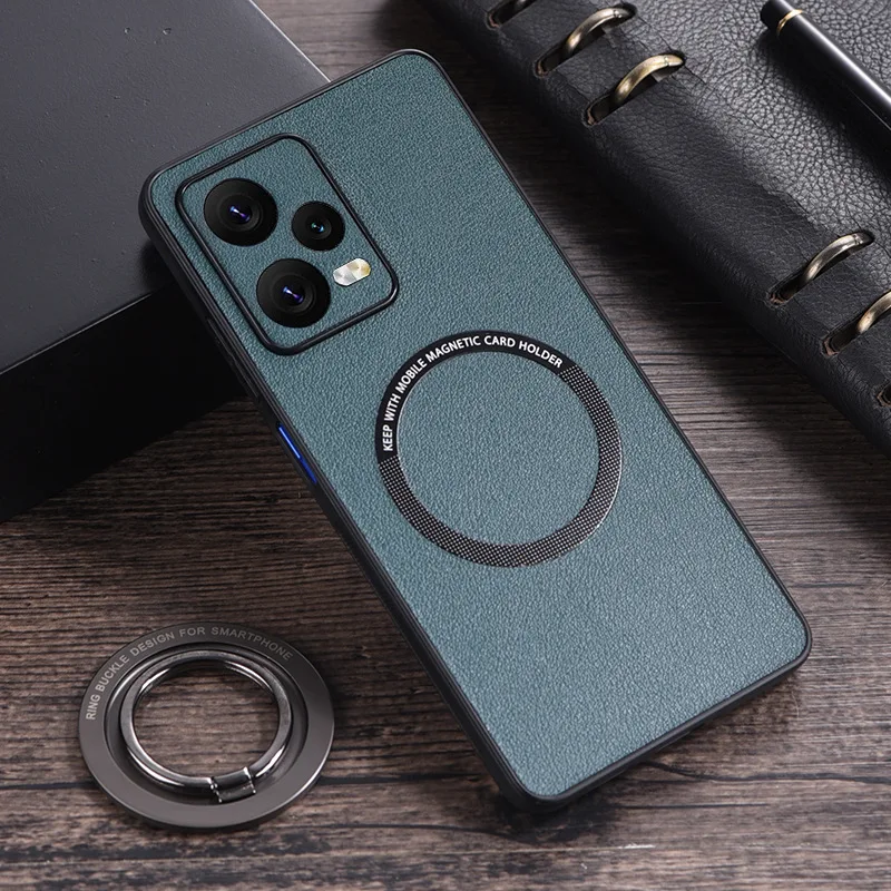 

For POCO X5 Pro Case Premium PU Leather Case For Magsafe Wireless Charging Back Cover For Redmi Note 12 Pro Speed Case