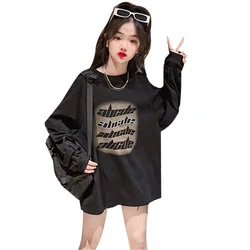 Cool teen Girls Tops Sweatshirt Letter Pattern Long Sleeve O-Neck Pullover Kids Casual Loose Hoodie Cotton Childrens Clothes
