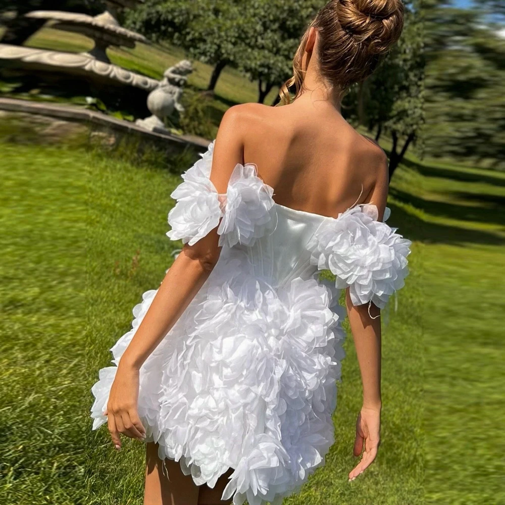 

Мини-платье с открытыми плечами и рюшами в виде цветов, красивое пышное женское платье с цветочным принтом для особых случаев, роскошные платья для выпускного вечера с цветочным принтом ручной работы