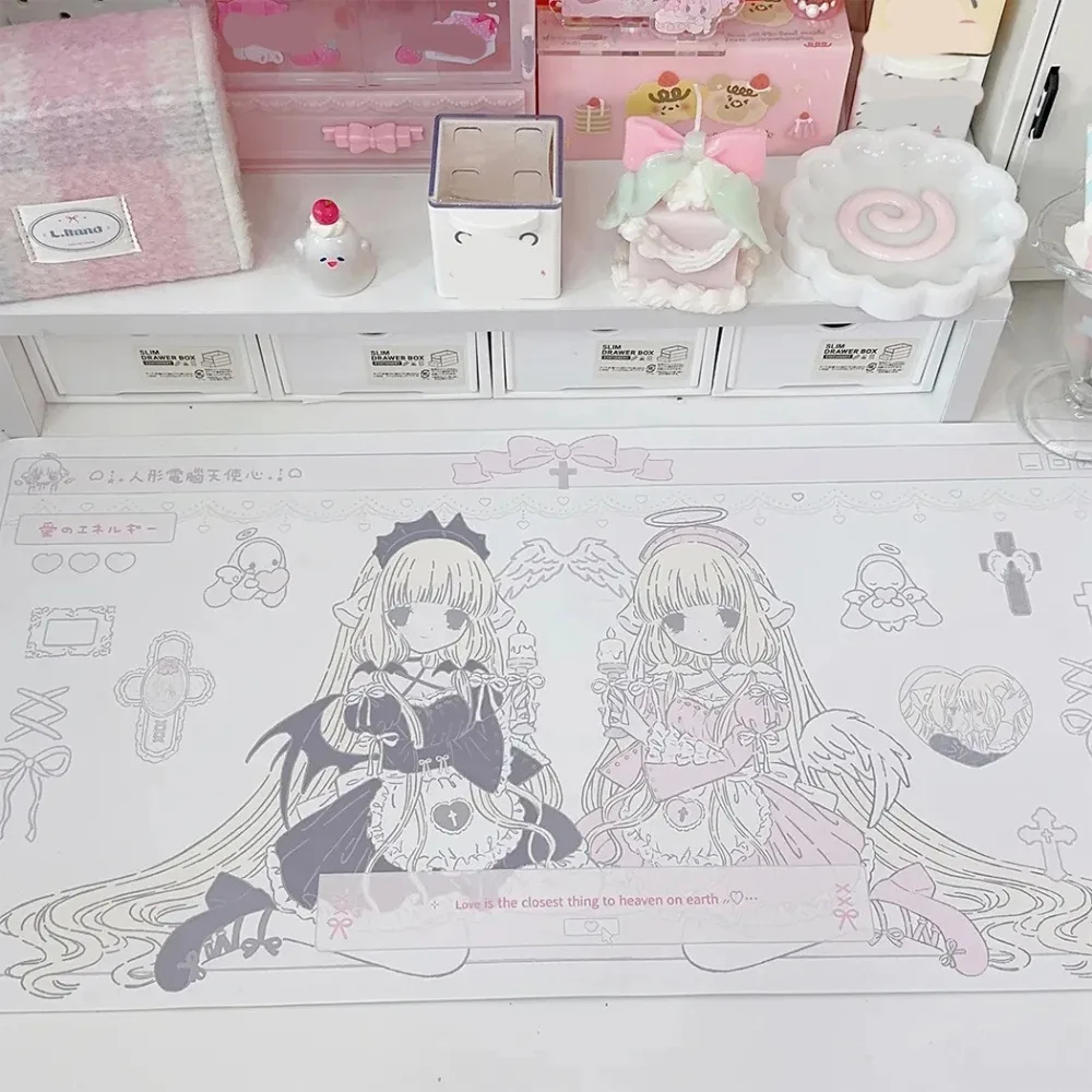 Original Chobits Twins Schreibtischunterlage, wasserdicht, rutschfest, großes Mauspad für Studentenwohnheime, Kawaii PC Dining Decor Decoração Setup Gamer