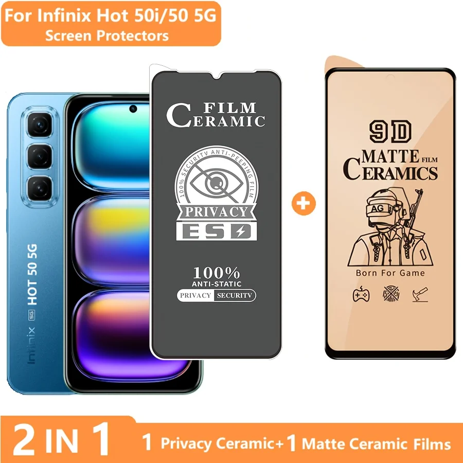 2-in-1 for Infinix Hot 50 / Hot 50pro Screen Protector Infinix Hot 50i Tempered Glass Privacy Film + Soft Ceramic Matte Film