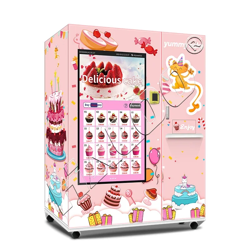 Fornitore di distributori automatici Haloo Distributore automatico di cupcake ATM per cupcake direttamente in fabbrica in Cina con touch screen ed ascensore