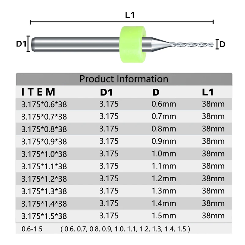 Envío gratis 10 Uds 0,6mm-1,5mm brocas de carburo de importación PCB placa de circuito de impresión Mini juego de brocas de perforación CNC