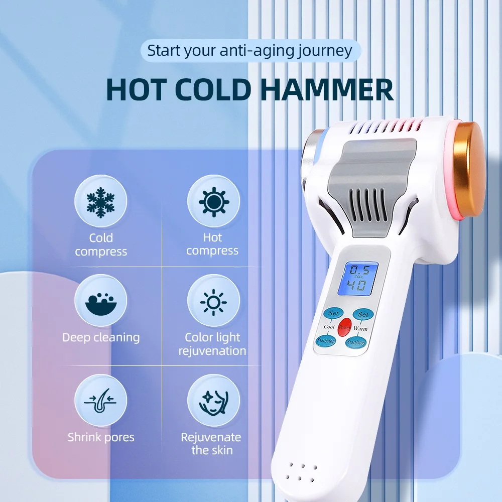 Hot Cold Hammer crioterapia strumento di massaggio facciale riscaldamento del ghiaccio caldo sollevamento della pelle del viso stringere fotone Anti-età viso Spa