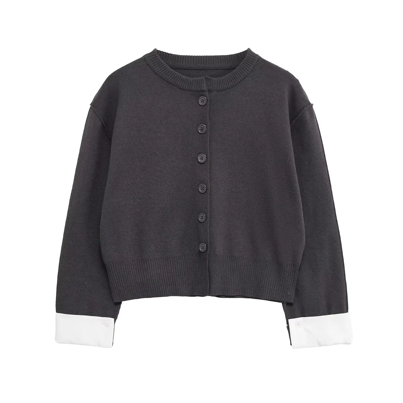 

Laid-ba Sle Ретро Slimming Splice Long Sve Повседневная вязаная куртка Sweet Sle Свободный крой из полиэфирного волокна круглый Ne Butt...