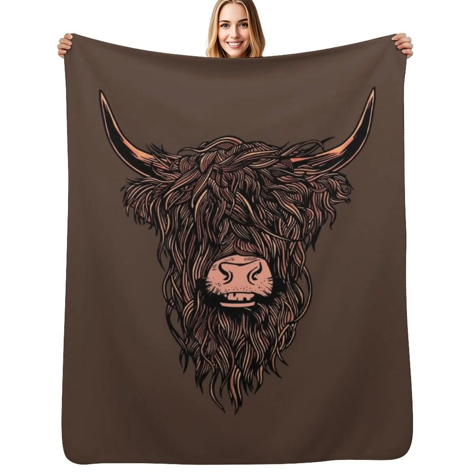 Highland cattle Throw Blanket Warm Flannel Blanket for Couch Chair Bedroom