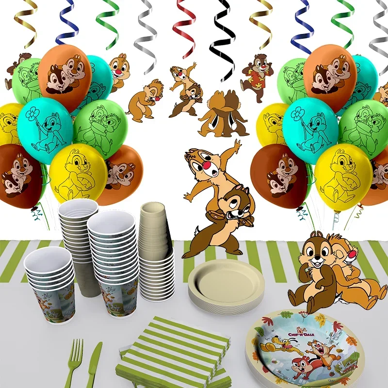 Disney Chip \'n\' Dale Theme Birthday Party Festival Celebration Disposable Tablecloth Straw Decoration Baby Shower Packing Supply