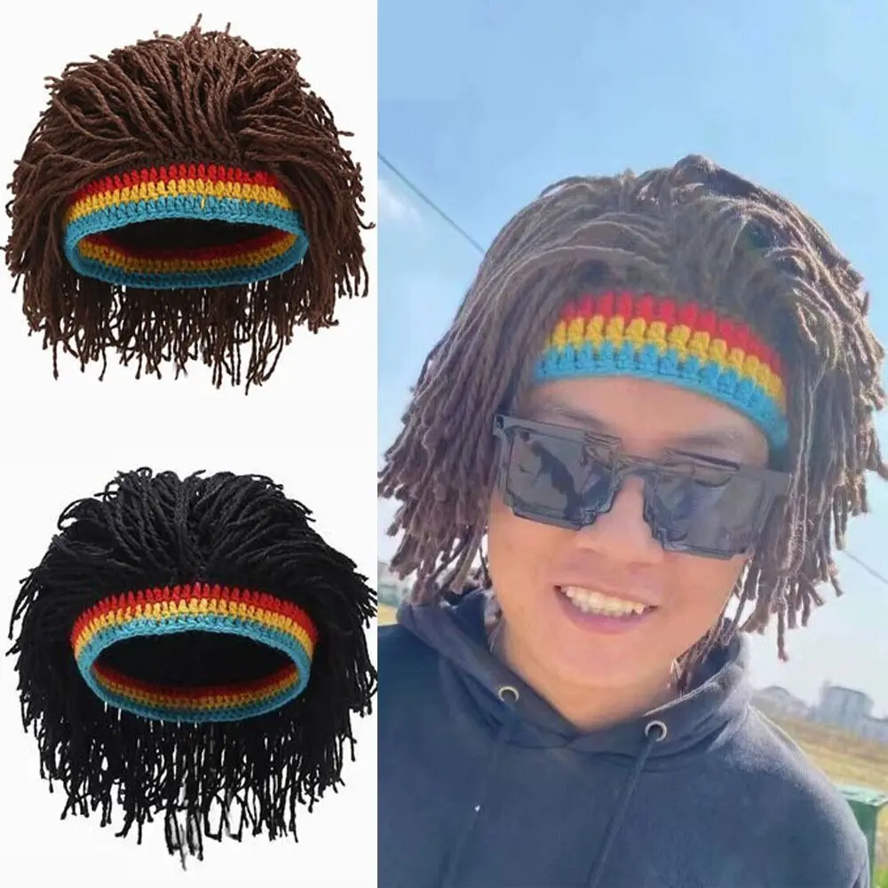 Fashion Fiber Wig Braid Hat Black/Brown Hip-hop Reggae Dreadlocks Wig Reggae Africa Roots Wig Nightclub