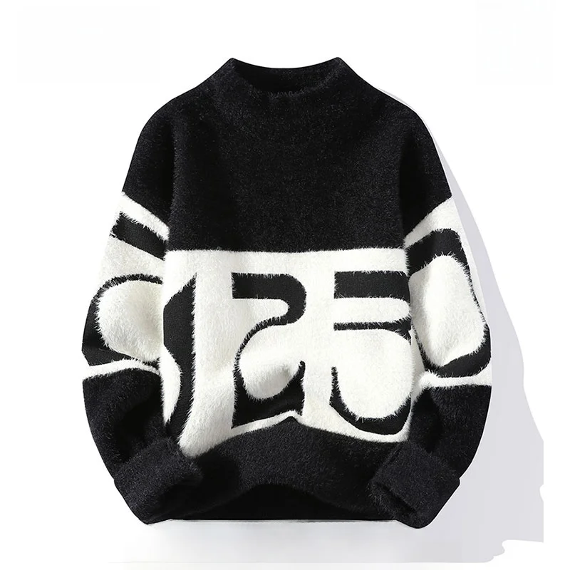 

Men's Fce Lined Thiened Wool Sweater Water Rabbit Fur Inner Wear Base irt Casual Sle Warm Breathable Long Sve Top