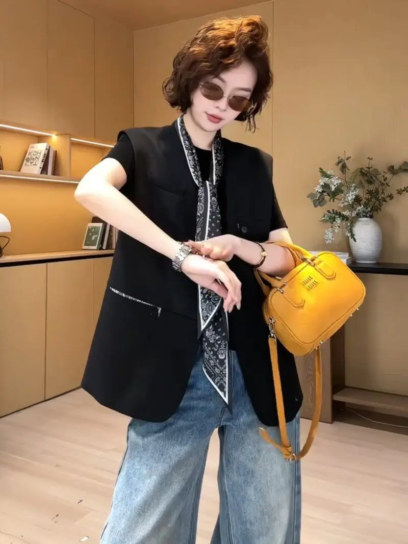 Lace Patchwork Suit Jacket Women's Outerwear Spring Summer New Style Beautiful Vest Shoulder Pad Jacket City Walk Short Lengt...