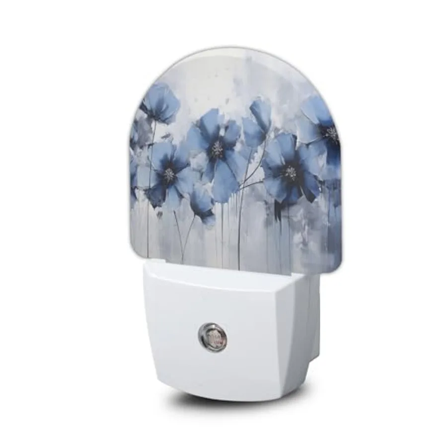 Blue Flower Night Light, Vintage Nightlight Plug into Wall with Dusk to Dawn Sensor, LED Lamp Energy Saving Lights for Men Wome