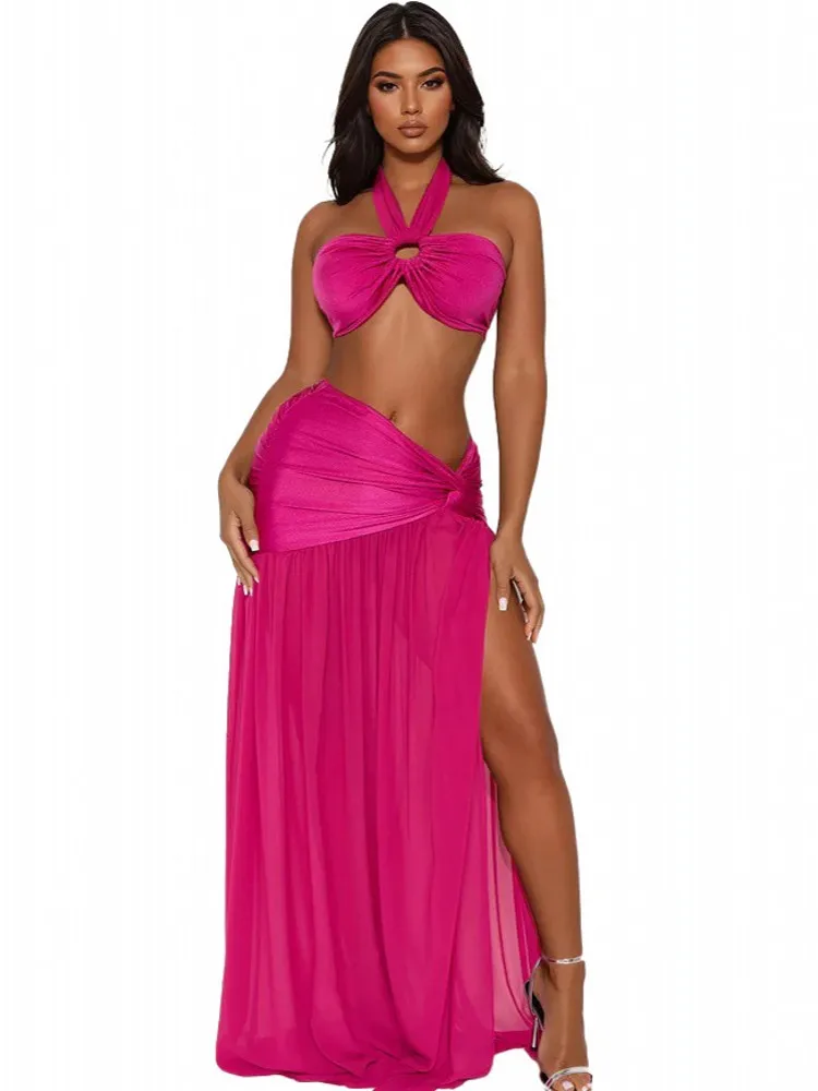 Ensembles 2 pièces hauts et jupes élégants pour femmes, robe longue maxi sexy sans manches, mode soirée, tenue de rue, fête, vestidos d'été