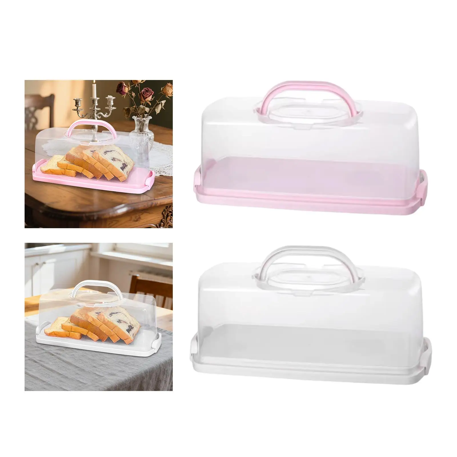 Cake Container Portable Loaf Bread Box Transparent Lid Bread Keeper PP Material Handle Suitable for Kitchen Home Parties