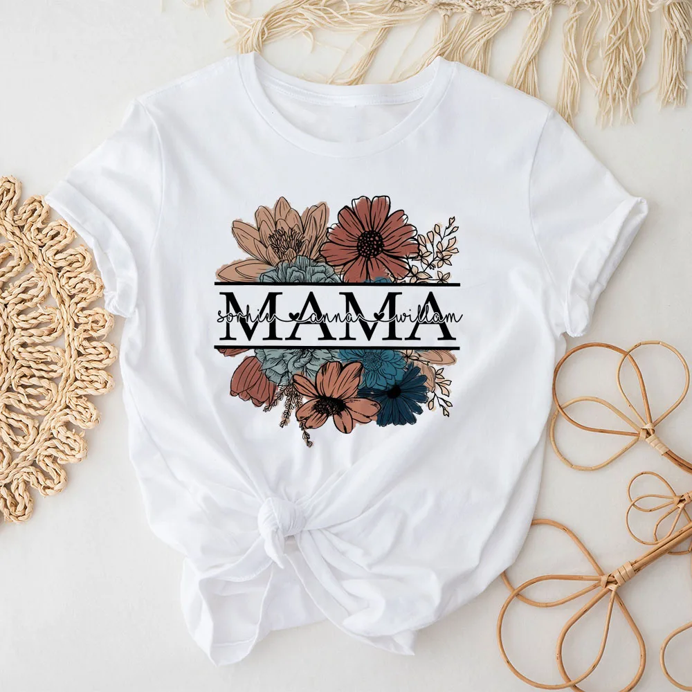 

Floral Mama T-Shirt Custom Mom Shirt with Kids Names Gift for Mom Mother's Day Gift Vintage Mama TShirt Clothes