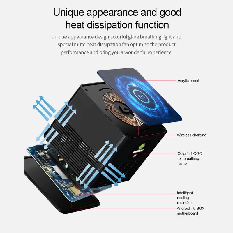 Transpeed Android 10.0 TV Box Wireless Charging BT5.0 6K Voice Assistant 4K Media Player 4GB / 32GB 2.4G&5.8G WiFi 100M LAN