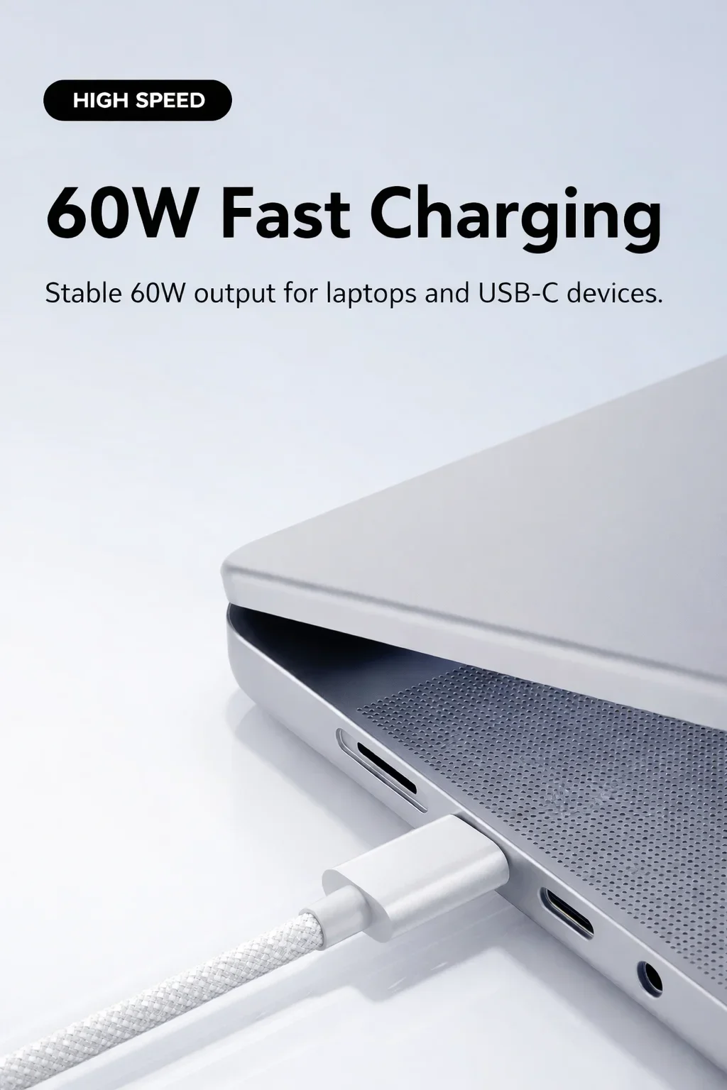 60W USB C to USB C Cable Fast Charging, White Braided PD Charger Cord for iPhone 15 16, iPad, MacBook, Samsung