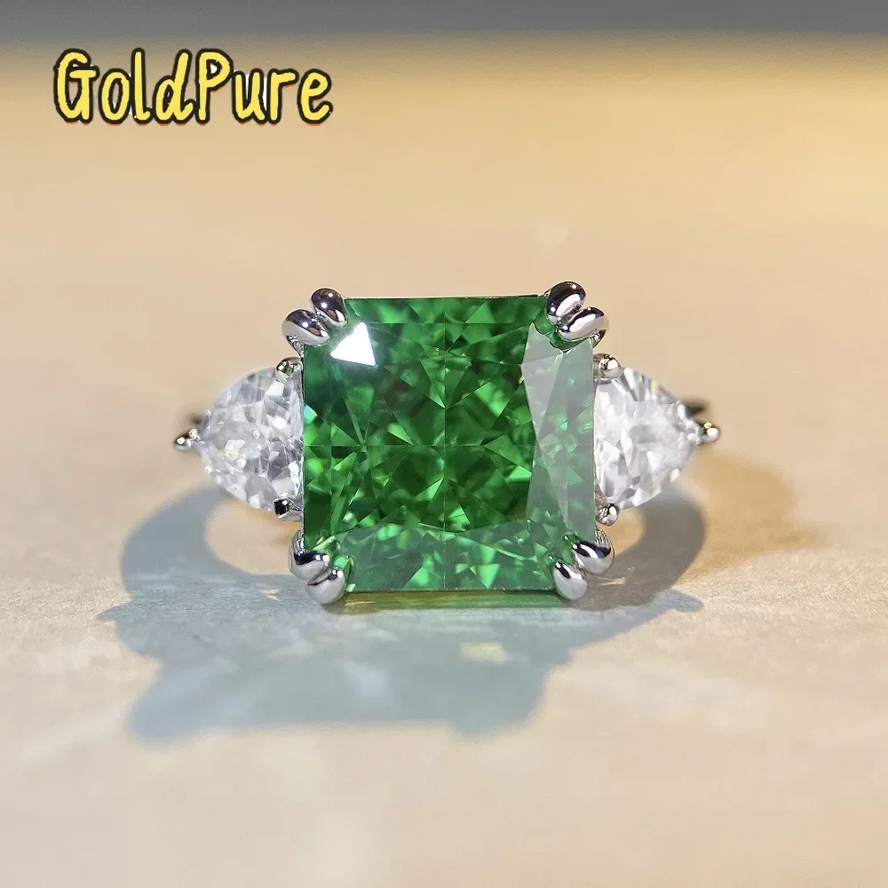 

Goldpure Luxury Solid Platinum PT950 Women's Diamond Ring Emerald Green 5 karat Moissanite Diamond Ring