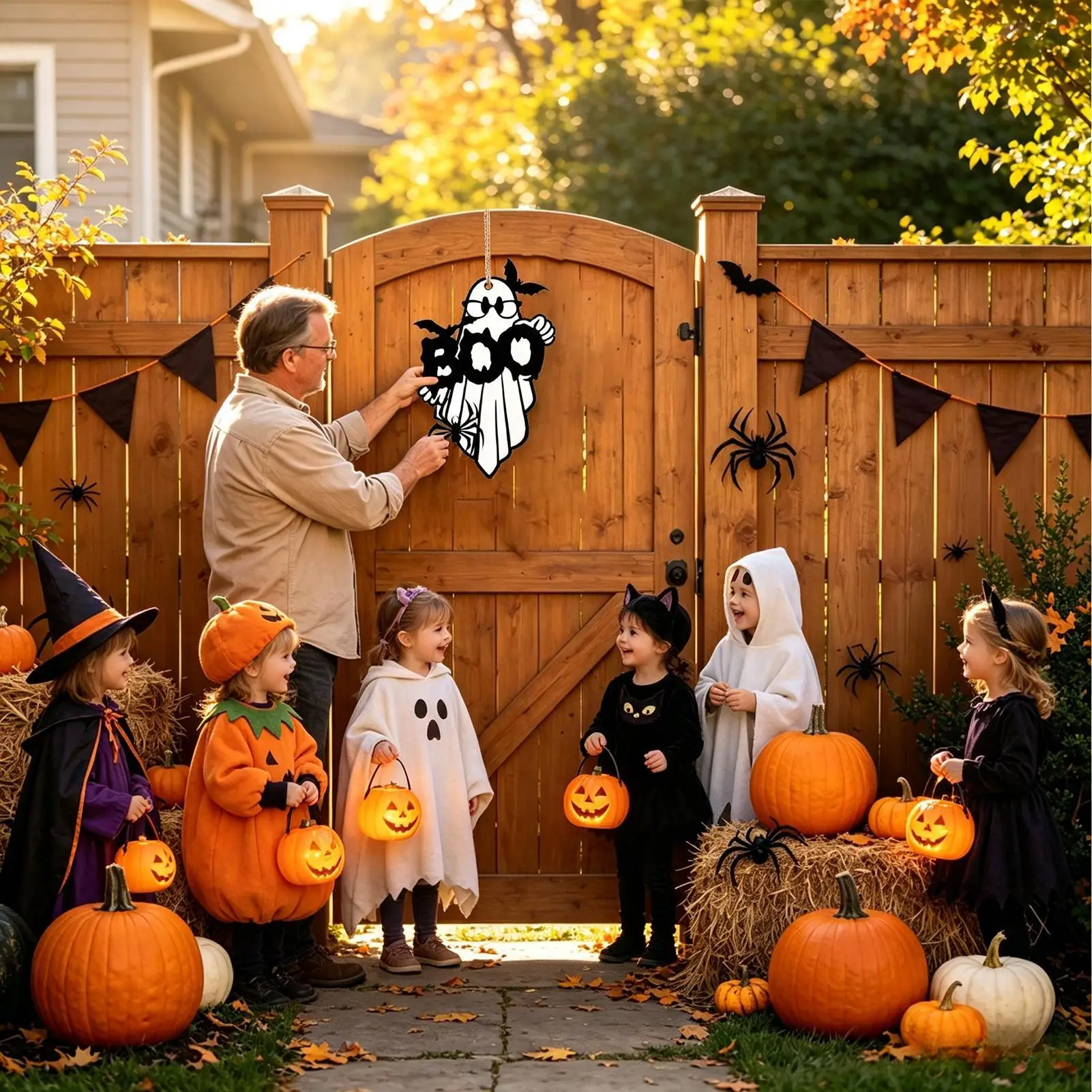 Halloween Front Door Sign Cute Holiday Wall Decor Wooden Ornament Halloween Ghost Boo Door Hanger For Indoor Outdoor Home Office