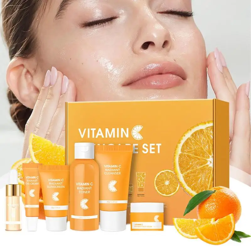 

6pcs/set Vitamin C Facial Care Set Face Cleanser Fade Dark Circles Eye Cream Essencee Lighten Spots VC Cream Moisturizing Liquid
