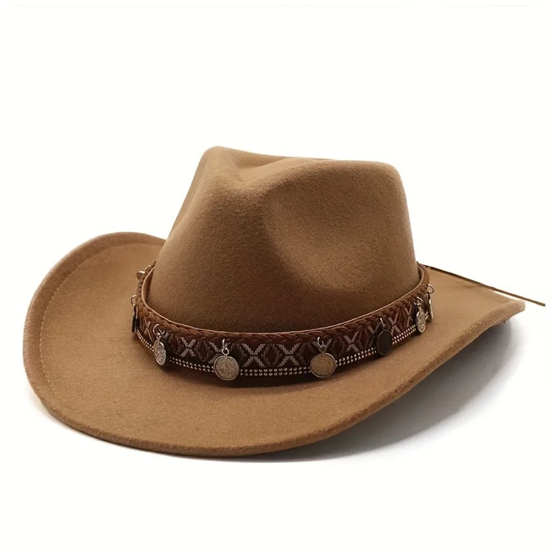 1 Men's and Women's Classic Wide Brim Cowboy Hat，With round Buckle，Decorative Belt，Perfect for Parties、Role Play